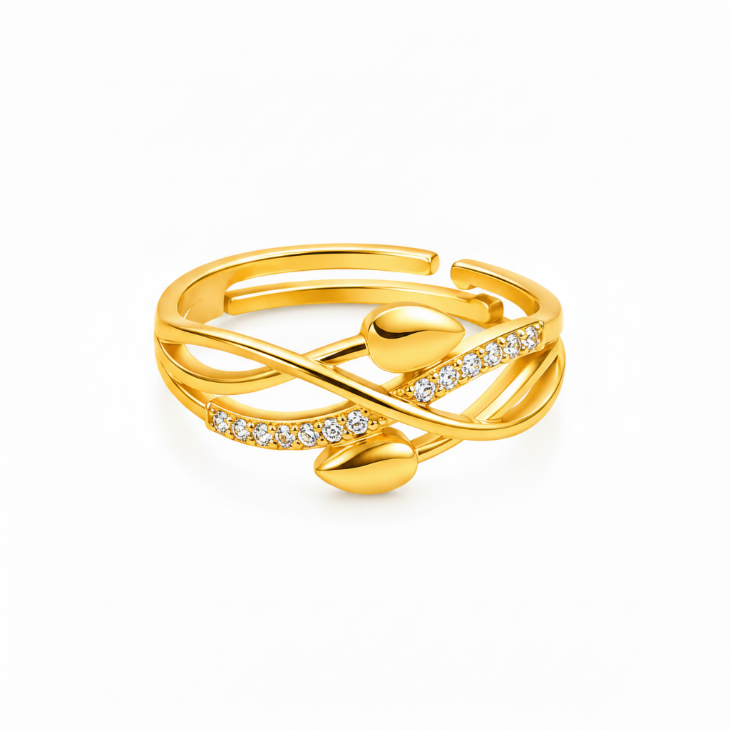 NXGOLD Infinity Leaf CZ Adjustable Ring for Women