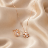 Elegant Rose Gold Pinwheel Pearl & CZ Pendant Necklace with Matching Ring Combo Set for Women