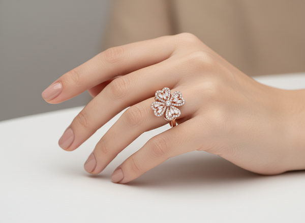 Rose Gold Blossom Crystal Ring for Women