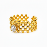 Chic Anti-Tarnish Lattice Pattern Ring with CZ Stone