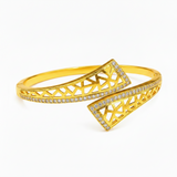Luxury Geometric Lattice CZ Open Kada Bracelet for Women