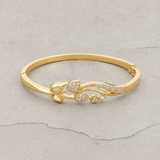 Luxury Floral Leaf CZ Open Bracelet For Women & Girl