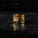 Elegant Anti-Tarnish Multi-Layer Gold Ring with CZ Stone