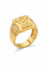 NXGOLD Royal Ashoka Lion Emblem Gold Signet Ring for Men