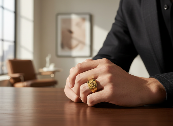 NXGOLD Om Royale Geometric Gold Signet Ring for Men