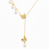 Golden Butterfly Pearl Drop Necklace for Women
