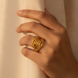 Modern Lattice Gold Finish Ring for Women