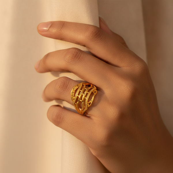 Modern Lattice Gold Finish Ring for Women