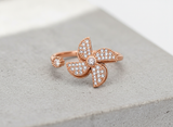 Rose Gold Floral CZ Adjustable Ring for Women