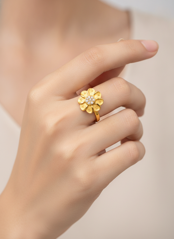 Luxury Floral Adjustable Finger Ring for Women