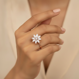 Luxury 360° Rotating Floral Blossom Adjustable Ring with Sparkling CZ