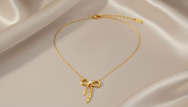 Minimalist Gold Bow & Pearl Necklace for Women