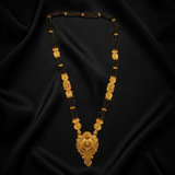 Traditional Black Bead Mangalsutra with Floral Temple Pendant