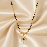 Traditional Mangalsutra with Red Stone & Sparkling CZ Flower Design