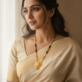 NXGOLD Royal Heritage Black Bead Mangalsutra with Antique Peacock Pendant