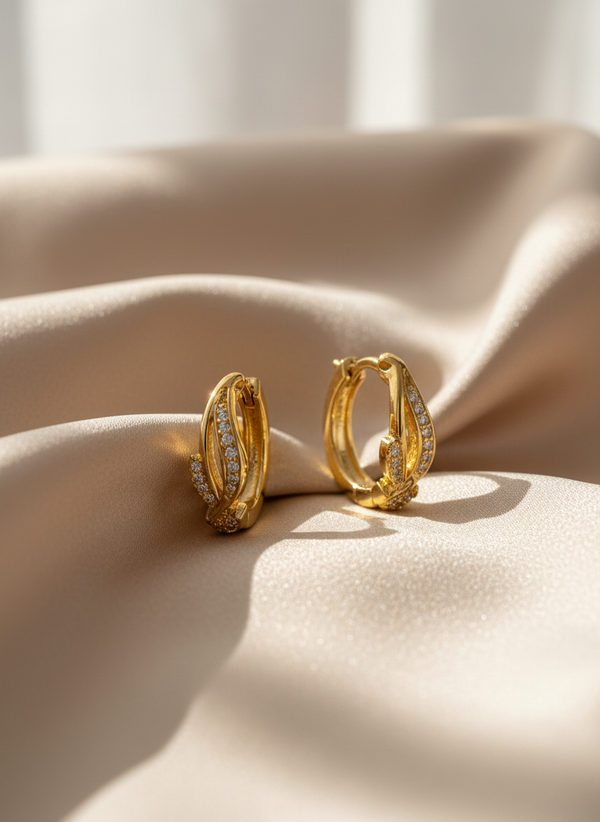 Twisted Crystal Gold-Toned Hoop Earrings for Women