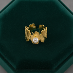 NXGOLD Leaf Adjustable Ring with Solitaire CZ Stone for Women