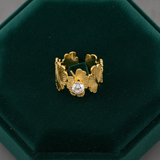 NXGOLD Leaf Adjustable Ring with Solitaire CZ Stone for Women