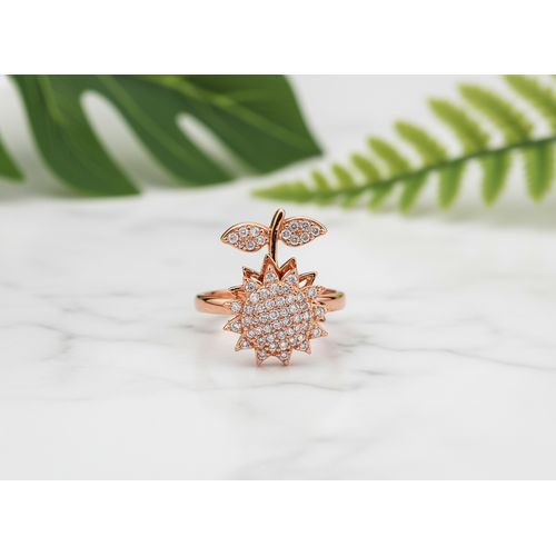 Rose Gold Sunflower Crystal Ring for Women