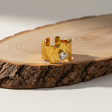 Elegant Adjustable Anti-Tarnish Gold Ring with CZ Stone