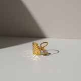 Elegant Anti-Tarnish Hammered Gold Ring with CZ Stone