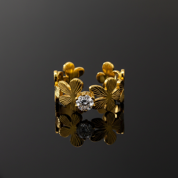 Chic Adjustable Anti-Tarnish Sunflower Ring with CZ Stone