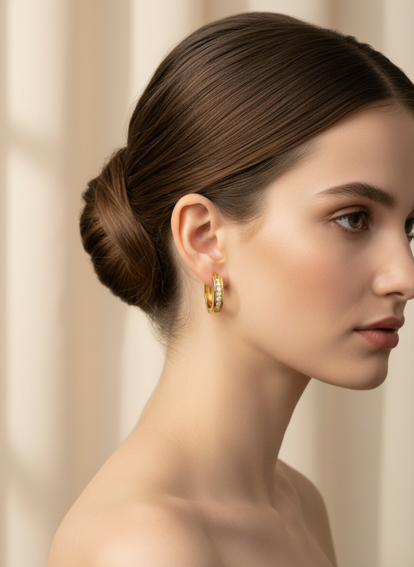 NXGOLD Crystal Line Gold-Toned Hoop Earrings for Women