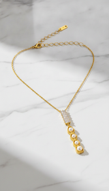 Elegant Crystal Bar & Pearl Drop Pendant Necklace