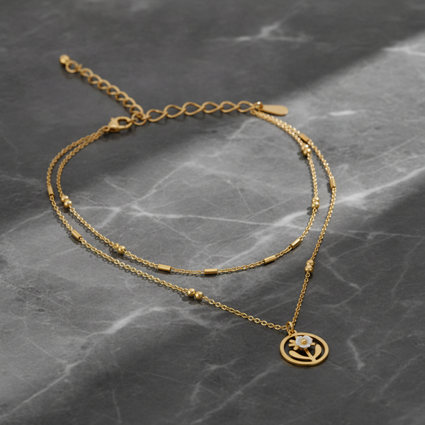 Golden Daisy Double Layer Necklace for Women