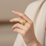 Elegant Textured Anti-Tarnish Layered Ring with CZ Stone