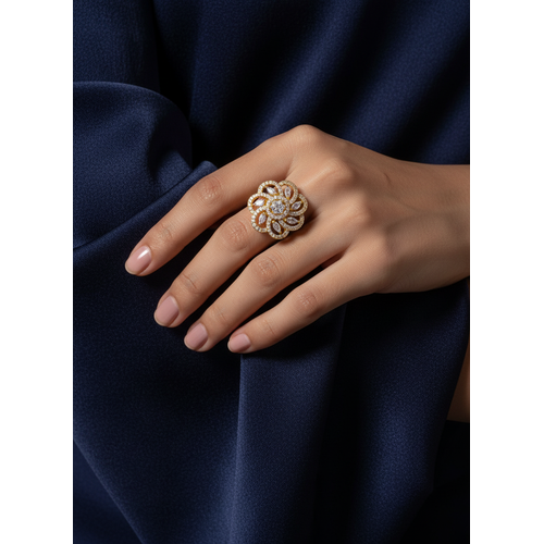 NXGOLD Luxury Floral Halo Diamond Statement Ring for Women