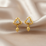 NXGOLD Clover Crystal Drop Gold-Toned Stud Earrings for Women