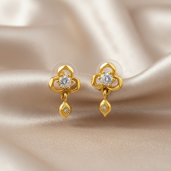 NXGOLD Clover Crystal Drop Gold-Toned Stud Earrings for Women