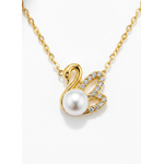 Graceful Swan Pearl Necklace with Sparkling CZ Stones