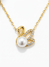 Graceful Swan Pearl Necklace with Sparkling CZ Stones