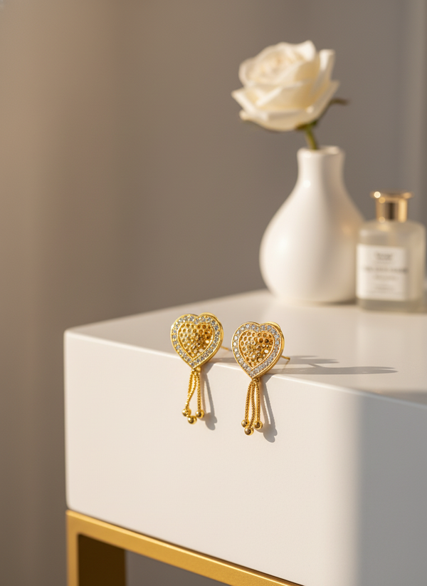 Crystal Heart Tassel Earrings for Women
