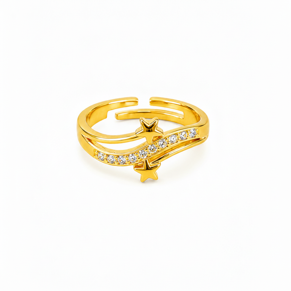 Elegant Star Open Ring with Cubic Zirconia Stones