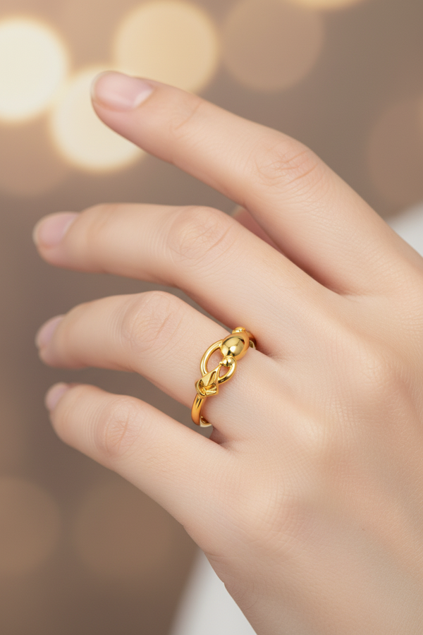 NXGOLD Elegant Gold Women’s Ring with Leaf & Loop Design