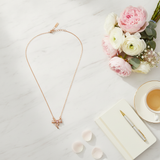 Rose Gold Crystal Bow Necklace with Heart Charm