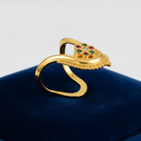 Elegant Navratna Floral Adjustable Ring for Women