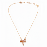 Rose Gold Crystal Bow Necklace with Heart Charm