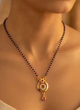 NXGOLD Traditional Gold-Tone Mangalsutra with Floral Crystal Pendant