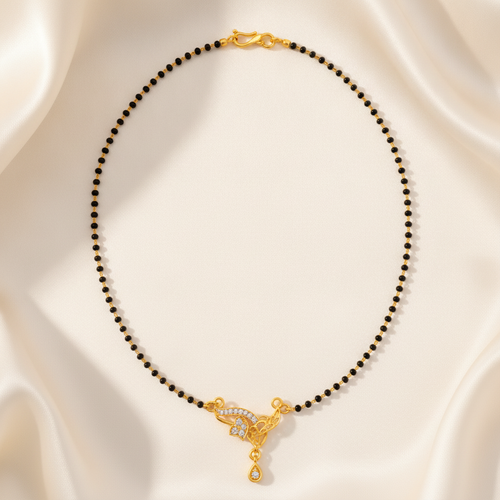 NXGOLD Designer Black Bead Mangalsutra with CZ Leaf Pendant
