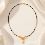 NXGOLD Designer Black Bead Mangalsutra with CZ Leaf Pendant