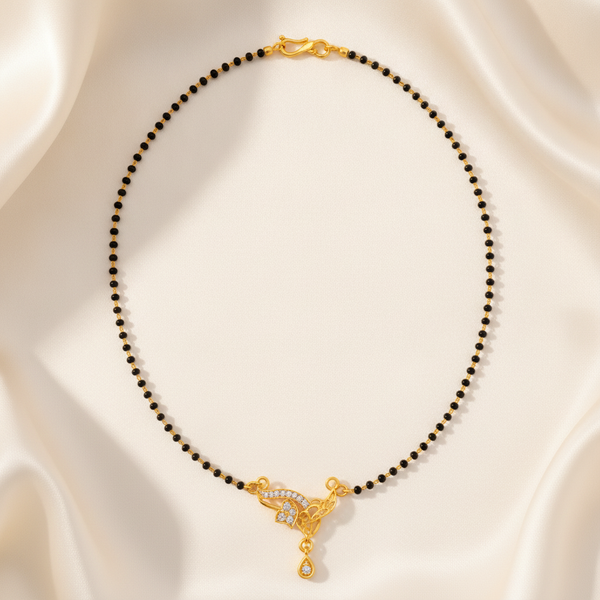 NXGOLD Designer Black Bead Mangalsutra with CZ Leaf Pendant