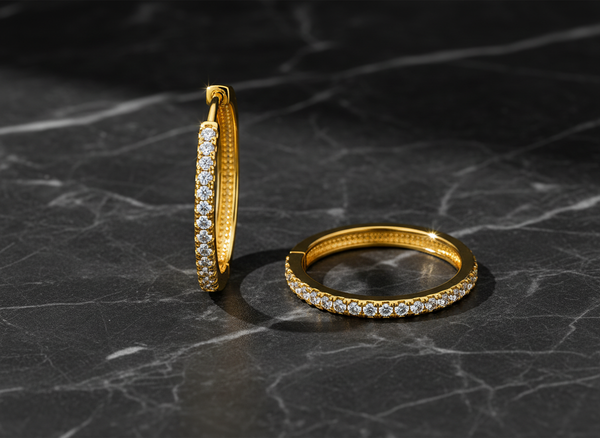 NXGOLD Classic Crystal Gold-Toned Hoop Earrings for Women