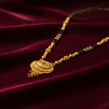 Royal Ethnic Black Bead Mangalsutra with Antique Oval Floral Pendant