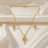 Elegant Circular Floral Pendant Necklace & Matching Earrings Set for Women
