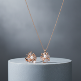 Elegant Rose Gold Pinwheel Pearl & CZ Pendant Necklace with Matching Ring Combo Set for Women