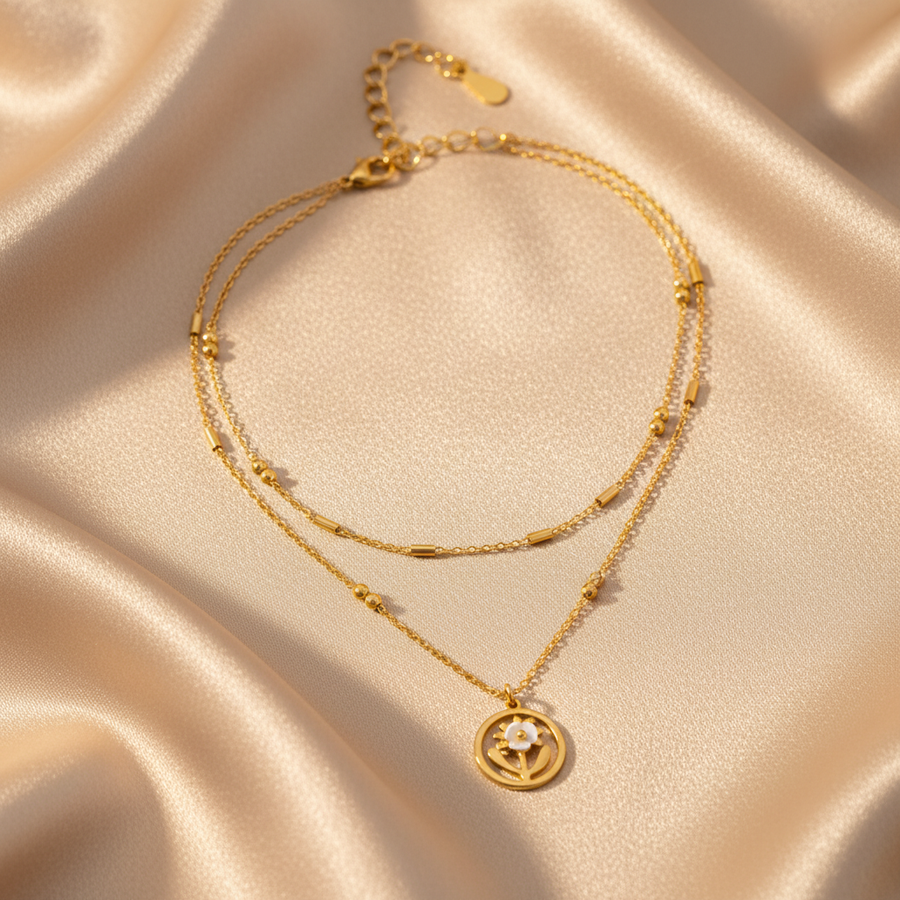 Golden Daisy Double Layer Necklace for Women